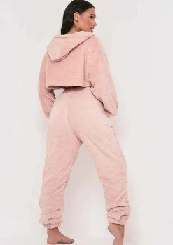 Discount Yasmine Pink Fluffy Teddy Borg Casual Oversized Joggers Women Nightwear