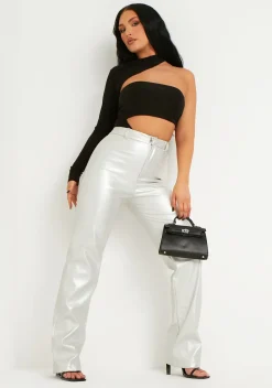 Yasmine Black One Sleeve Cut Out Bodysuit^Missy Empire Clearance