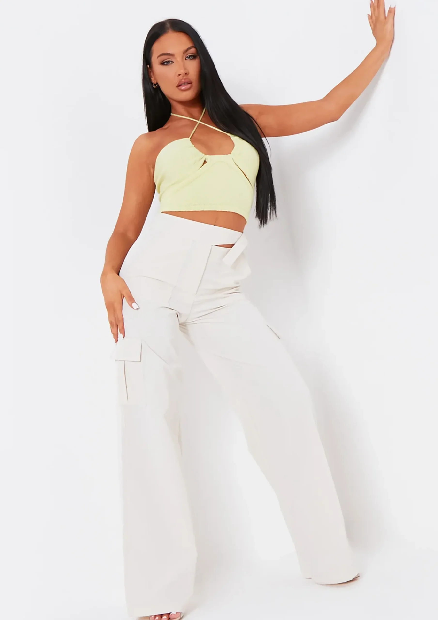 Yolanda Lime Knit Cross Over Crop Top^Missy Empire Cheap