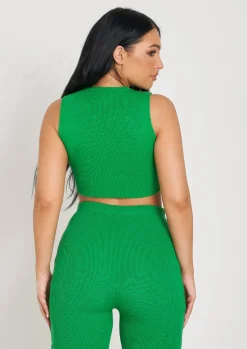 Zamia Green Knitted Sleeveless Crop Top^Missy Empire Fashion