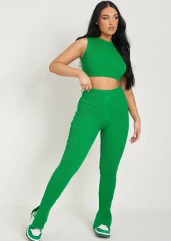 Zamia Green Knitted Sleeveless Crop Top^Missy Empire Fashion