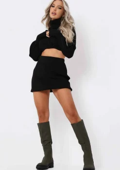 Zara Black Knitted Mini Skirt Co-Ord^Missy Empire Sale