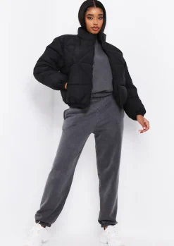 Zarina Black Diamond Quilted Logo Padded Puffer Coat^Missy Empire Outlet