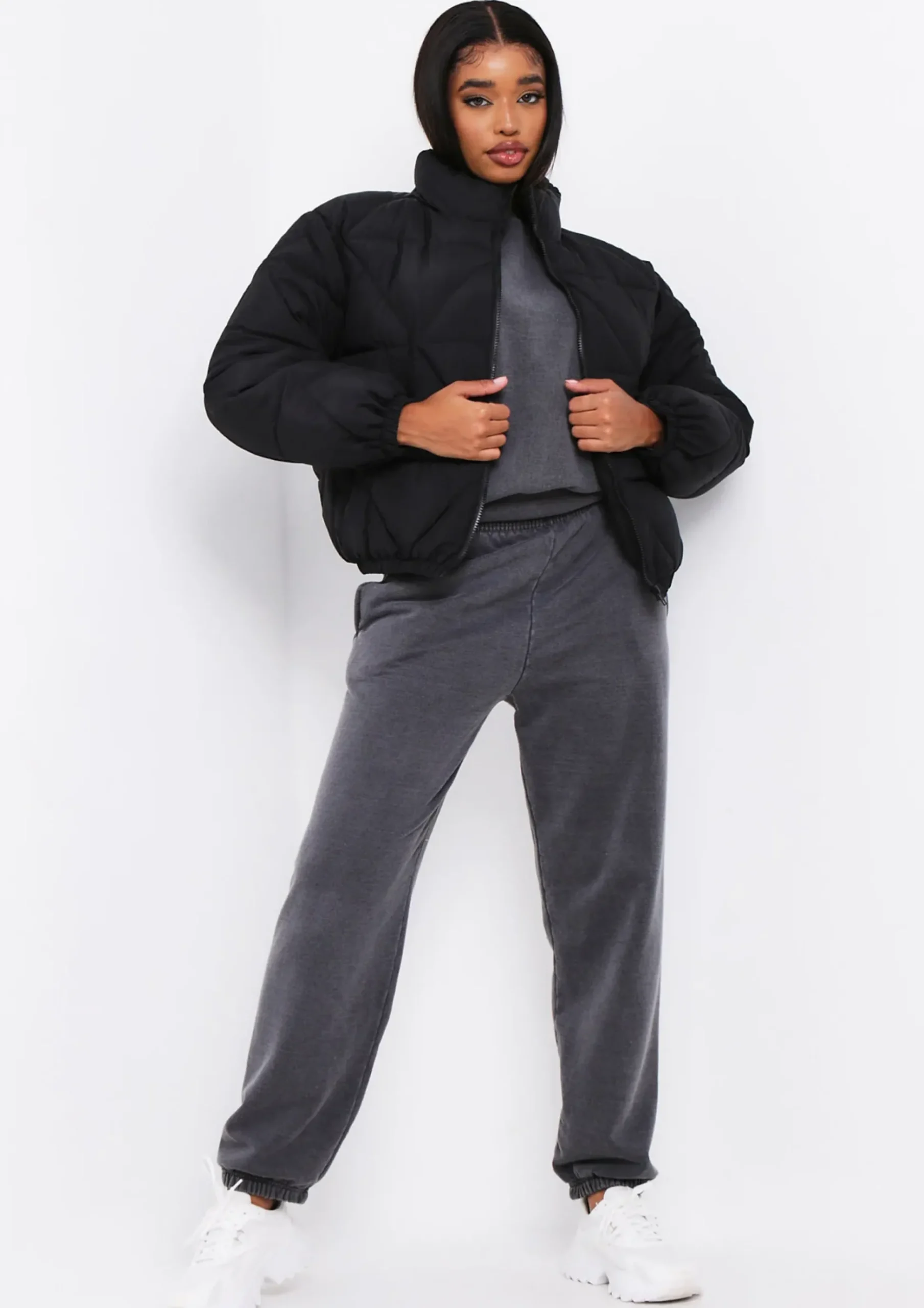 Zarina Black Diamond Quilted Logo Padded Puffer Coat^Missy Empire Outlet