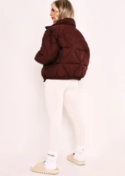 Zarina Chocolate Diamond Quilted Logo Padded Puffer Coat^Missy Empire Shop