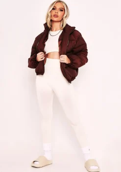 Zarina Chocolate Diamond Quilted Logo Padded Puffer Coat^Missy Empire Shop