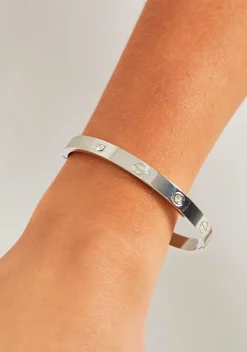 Fashion Zayna Silver Engraved Diamante Stud Bangle Bracelet Women Bracelets