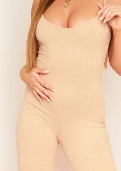 Discount Zerlina Nude Strappy Ribbed Casual Jumpsuit Women Loungewear
