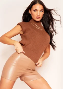Zoe Camel Knitted Ribbed Crop Top^Missy Empire Cheap