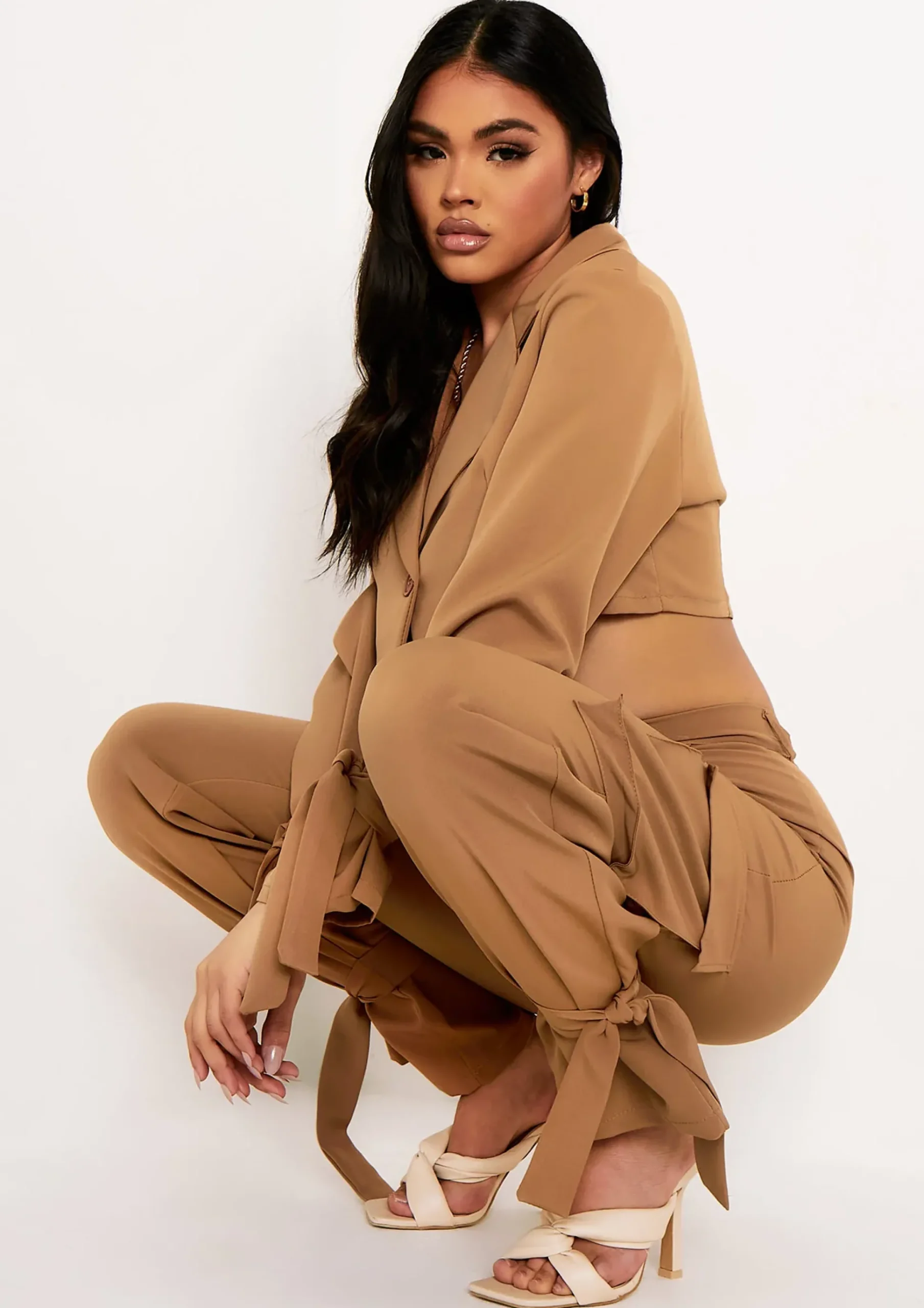 Flash Sale Zoey Camel Tie Ankle Pocket Detail Tailored Trouser Women Trousers