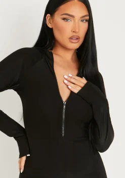 New Zora Black Disco Zip Front Jumpsuit Women Jumpsuits & Playsuits