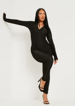 New Zora Black Disco Zip Front Jumpsuit Women Jumpsuits & Playsuits