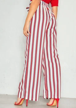 Fashion Zuri Red Stripe Belted Flare Trousers Women Trousers