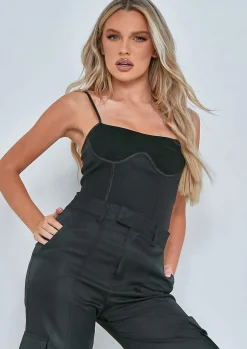 Zuri Black Suede Panel Contour Rib Bodysuit^Missy Empire Clearance