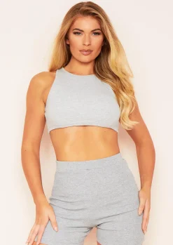 Zuri Grey Ribbed Race Crop Top^Missy Empire Store